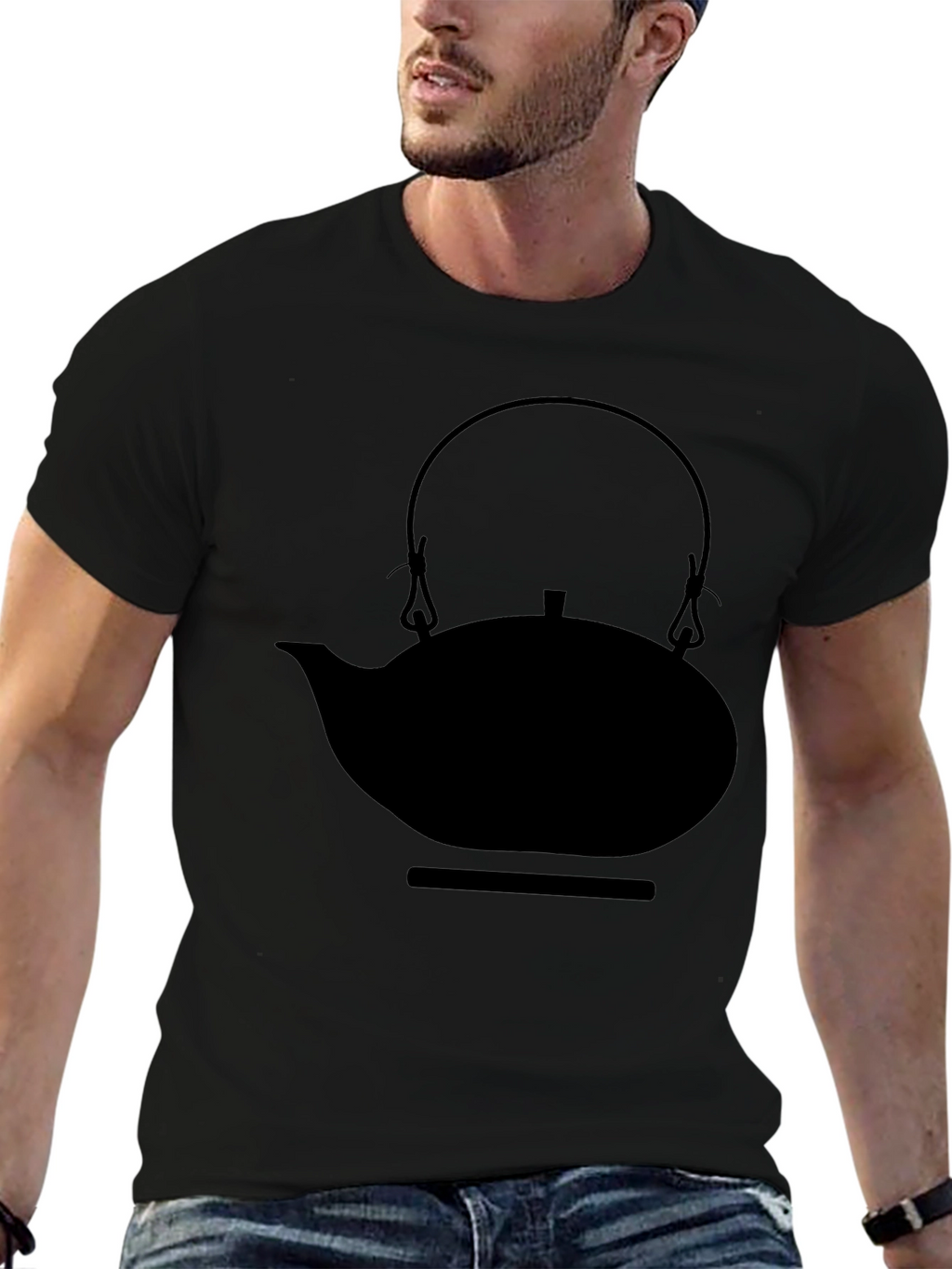 Minimalist Teapot Graphic Black T-Shirt