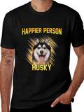 Happier Person Husky Black Graphic Tee