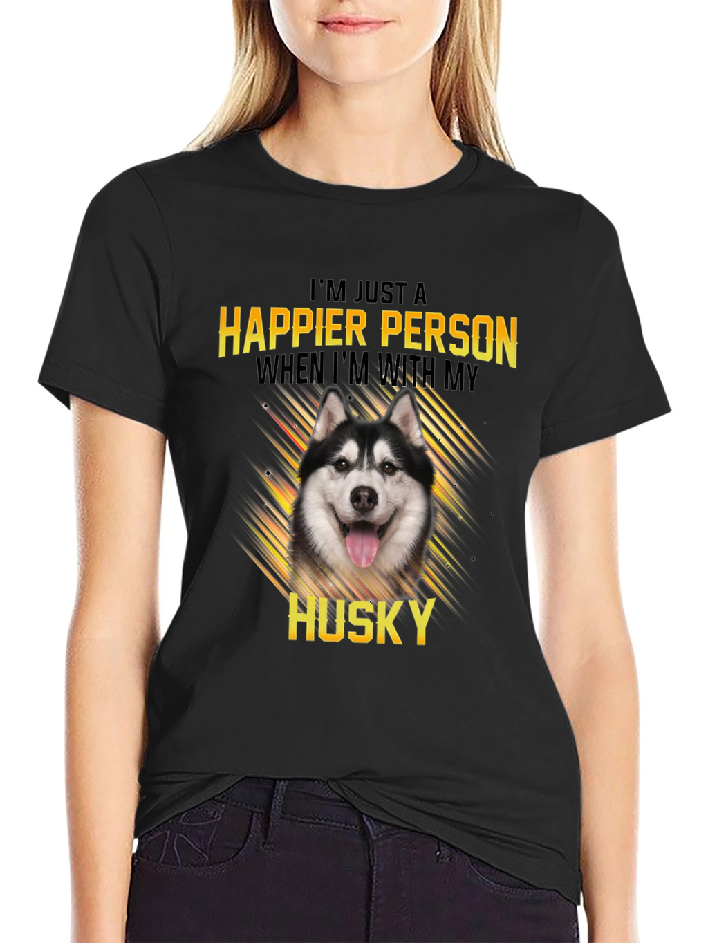 Happier Person Husky Black Graphic Tee