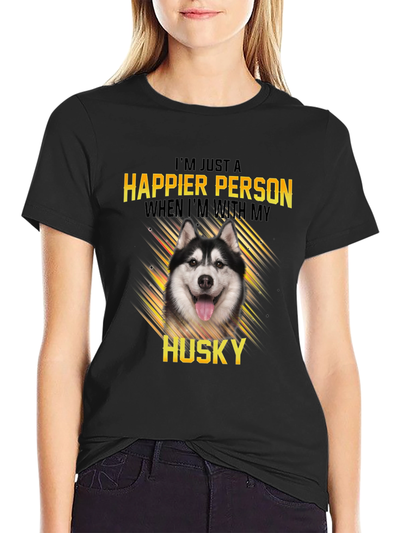 Happier Person Husky Black Graphic Tee
