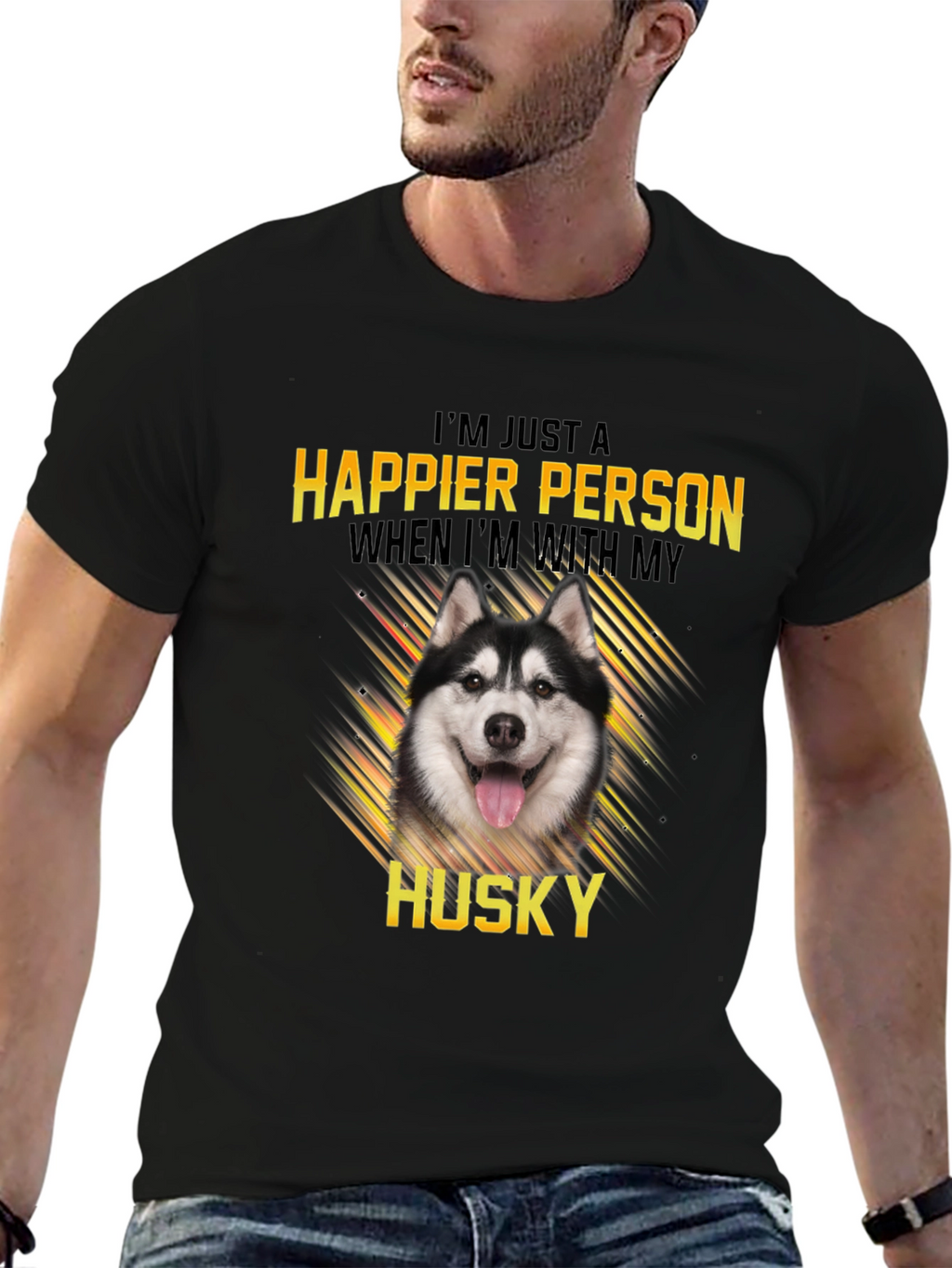 Happier Person Husky Black Graphic Tee