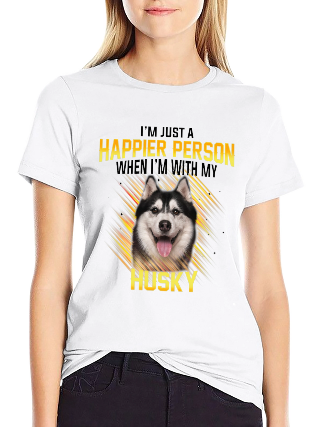 Happier Person Husky Black Graphic Tee