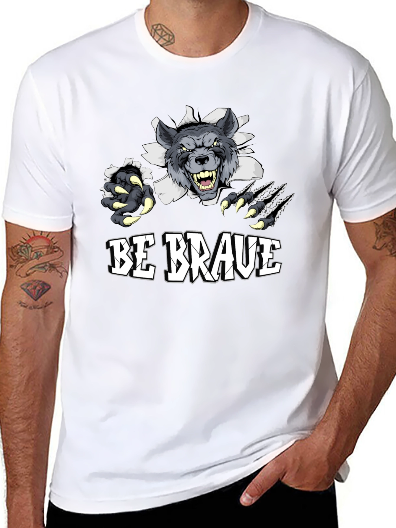 Be Brave Wolf Graphic Tee - Mens Black T-Shirt