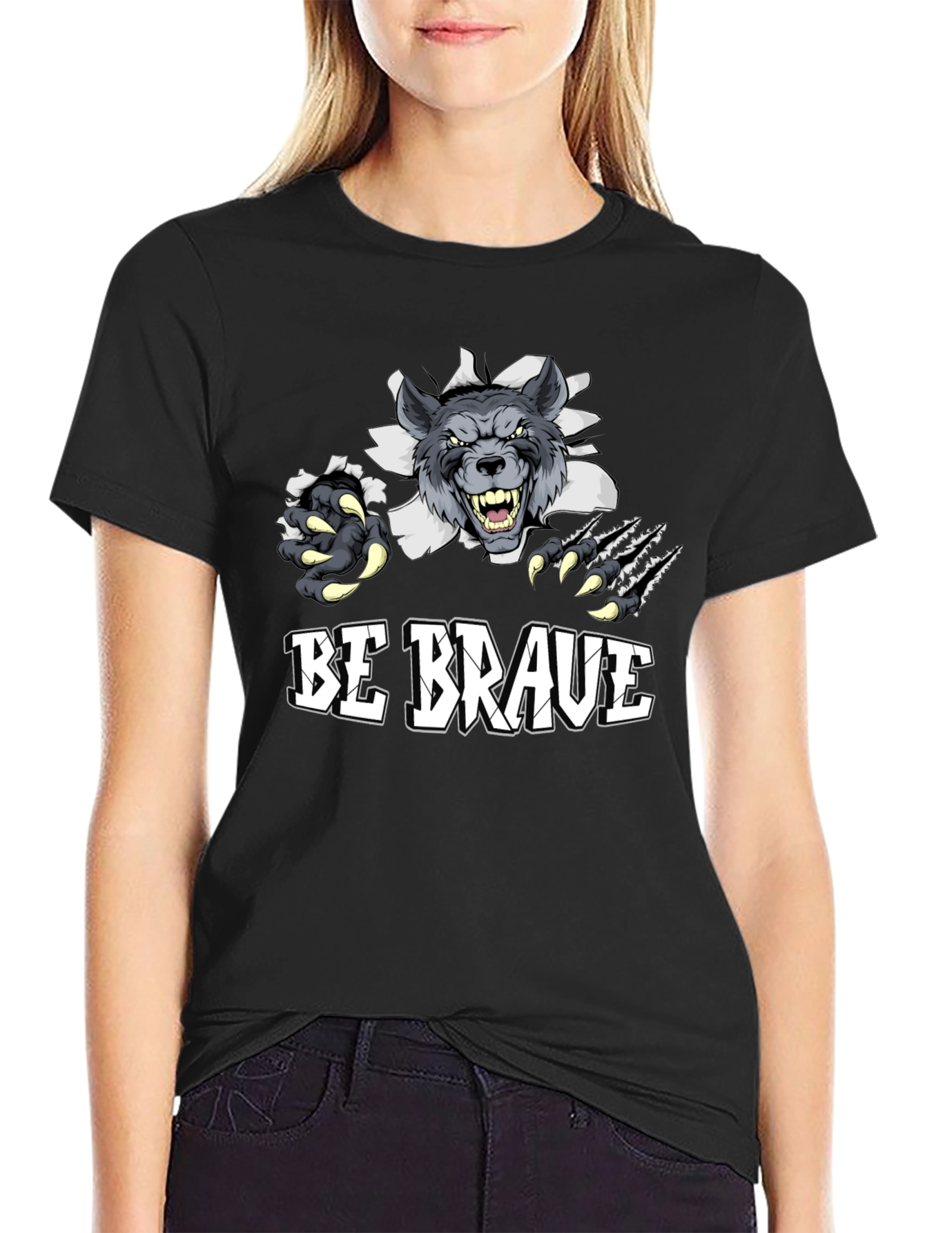 Be Brave Wolf Graphic Tee - Mens Black T-Shirt