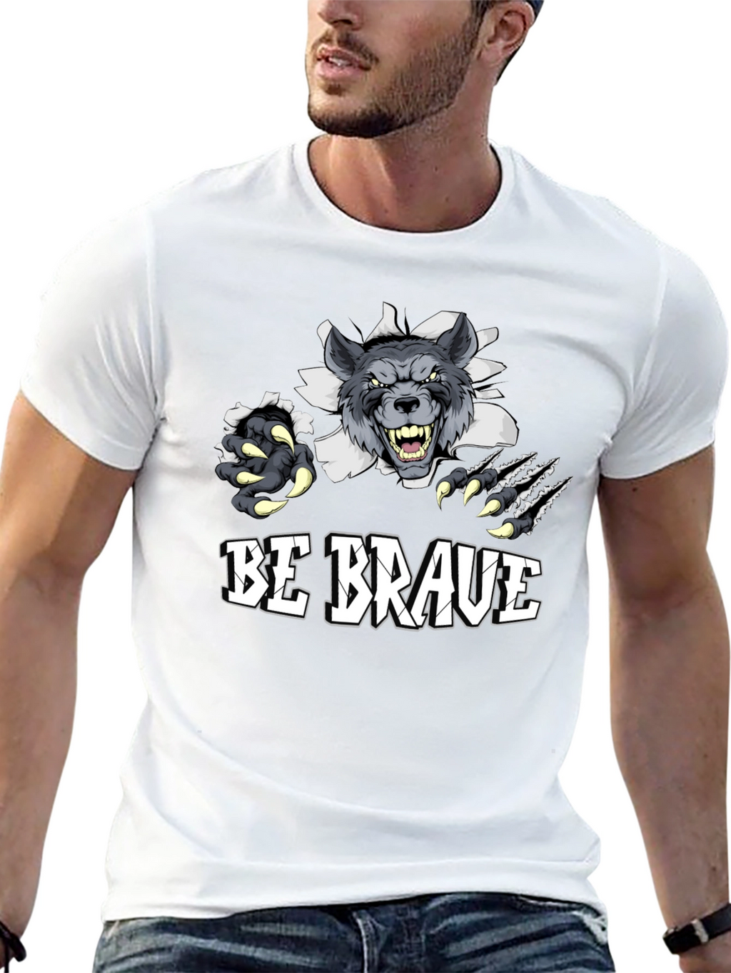 Be Brave Wolf Graphic Tee - Mens Black T-Shirt