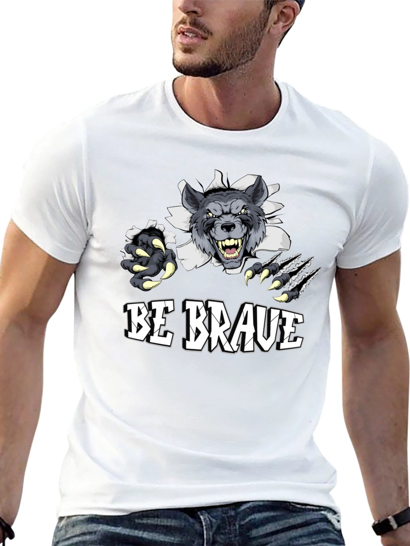 Be Brave Wolf Graphic Tee - Mens Black T-Shirt
