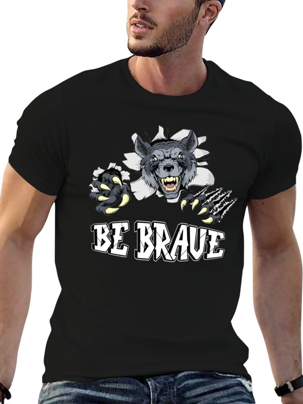 Be Brave Wolf Graphic Tee - Mens Black T-Shirt
