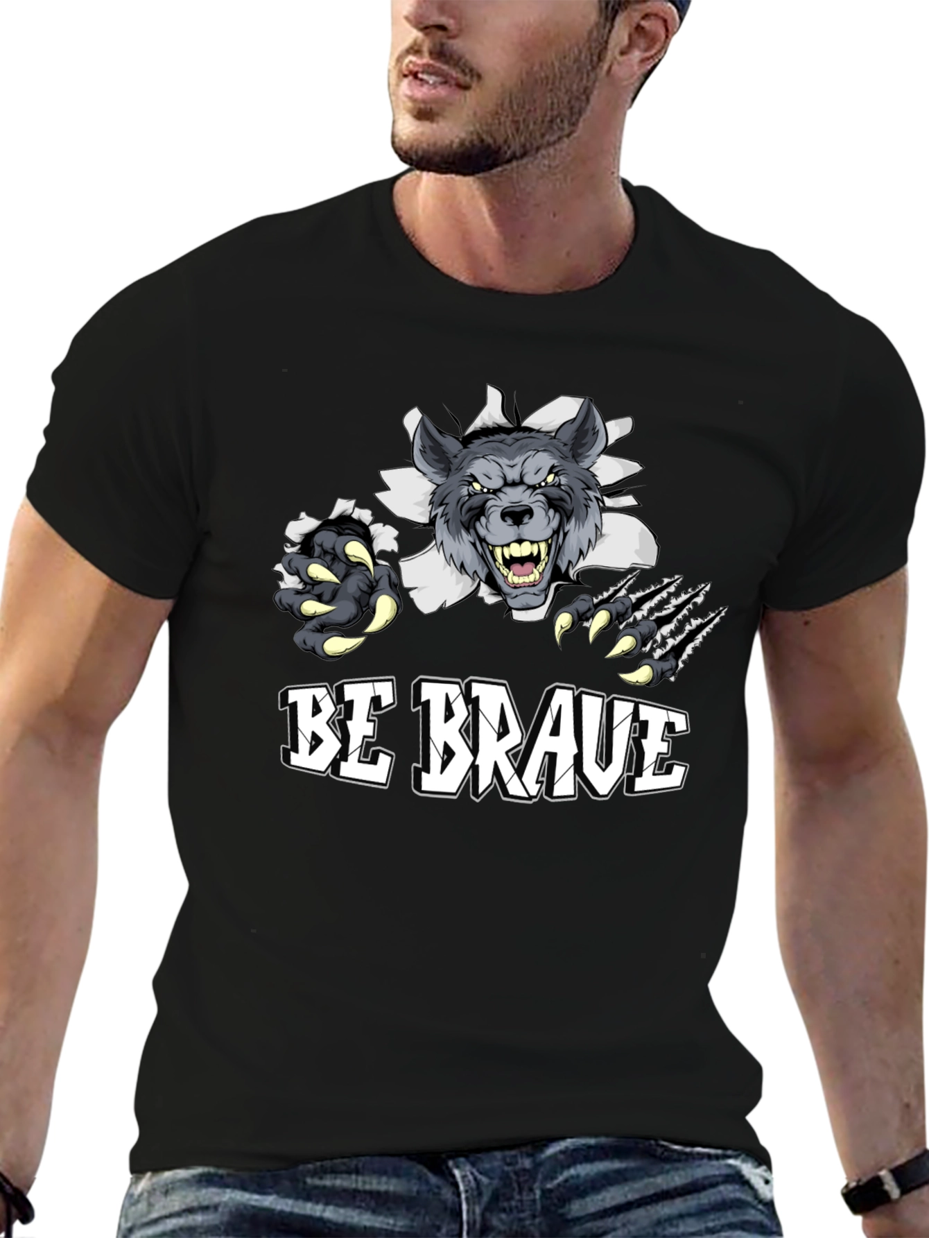 Be Brave Wolf Graphic Tee - Mens Black T-Shirt