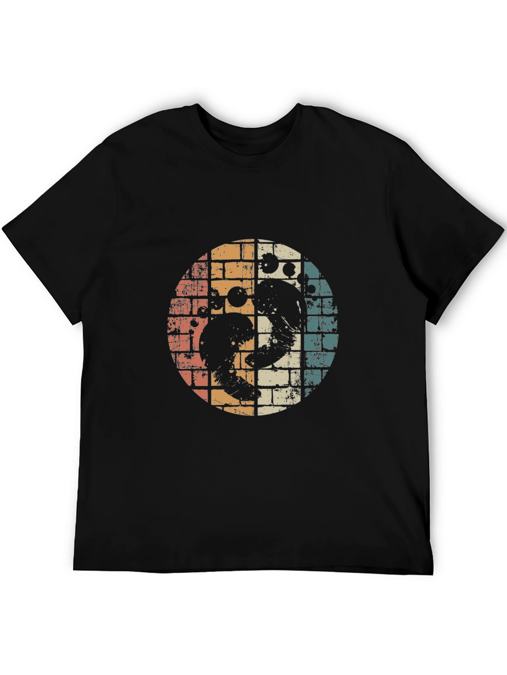 Retro Yin Yang Ocean Wave Graphic Tee - Black
