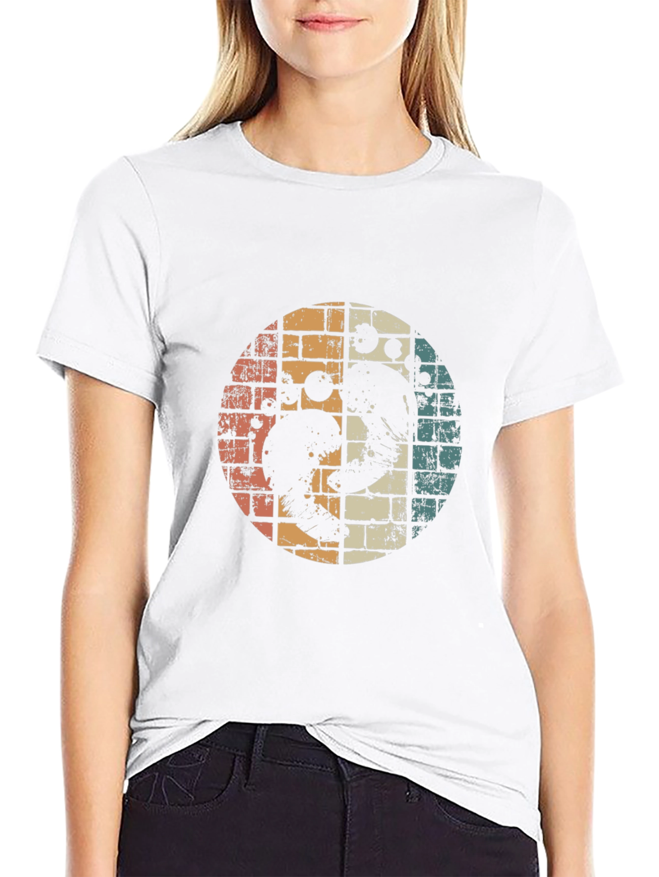 Retro Yin Yang Ocean Wave Graphic Tee - Black