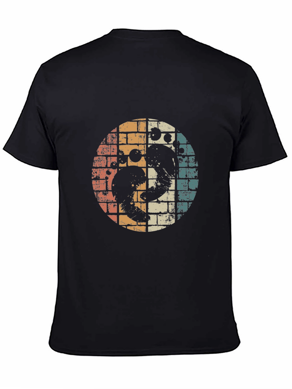 Retro Yin Yang Ocean Wave Graphic Tee - Black