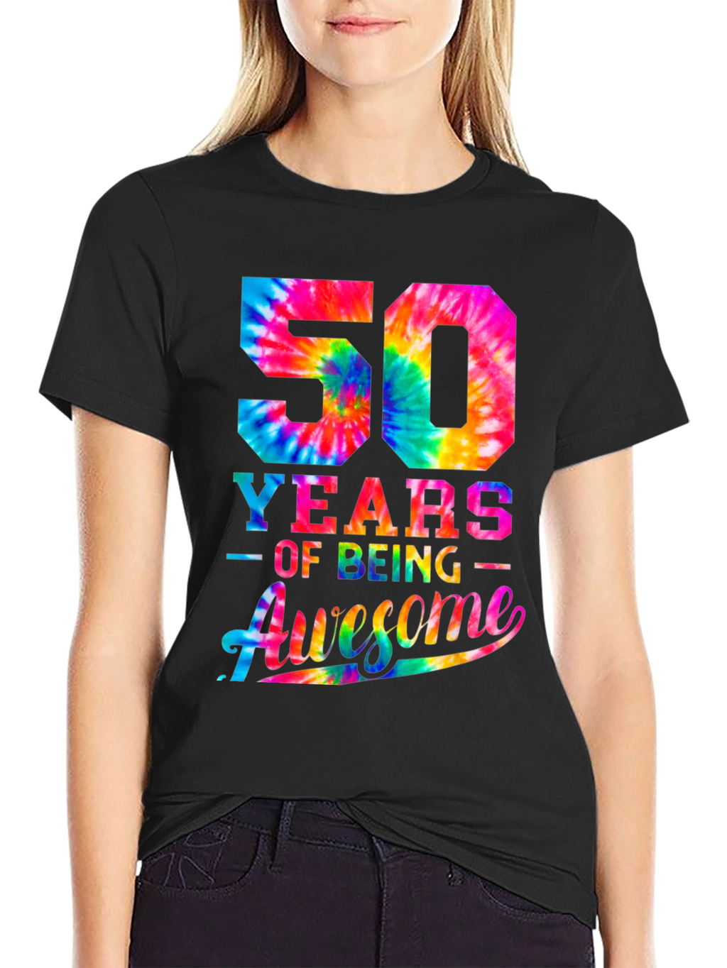 50 Years of Being Awesome Tie-Dye Graphic T-Shirt