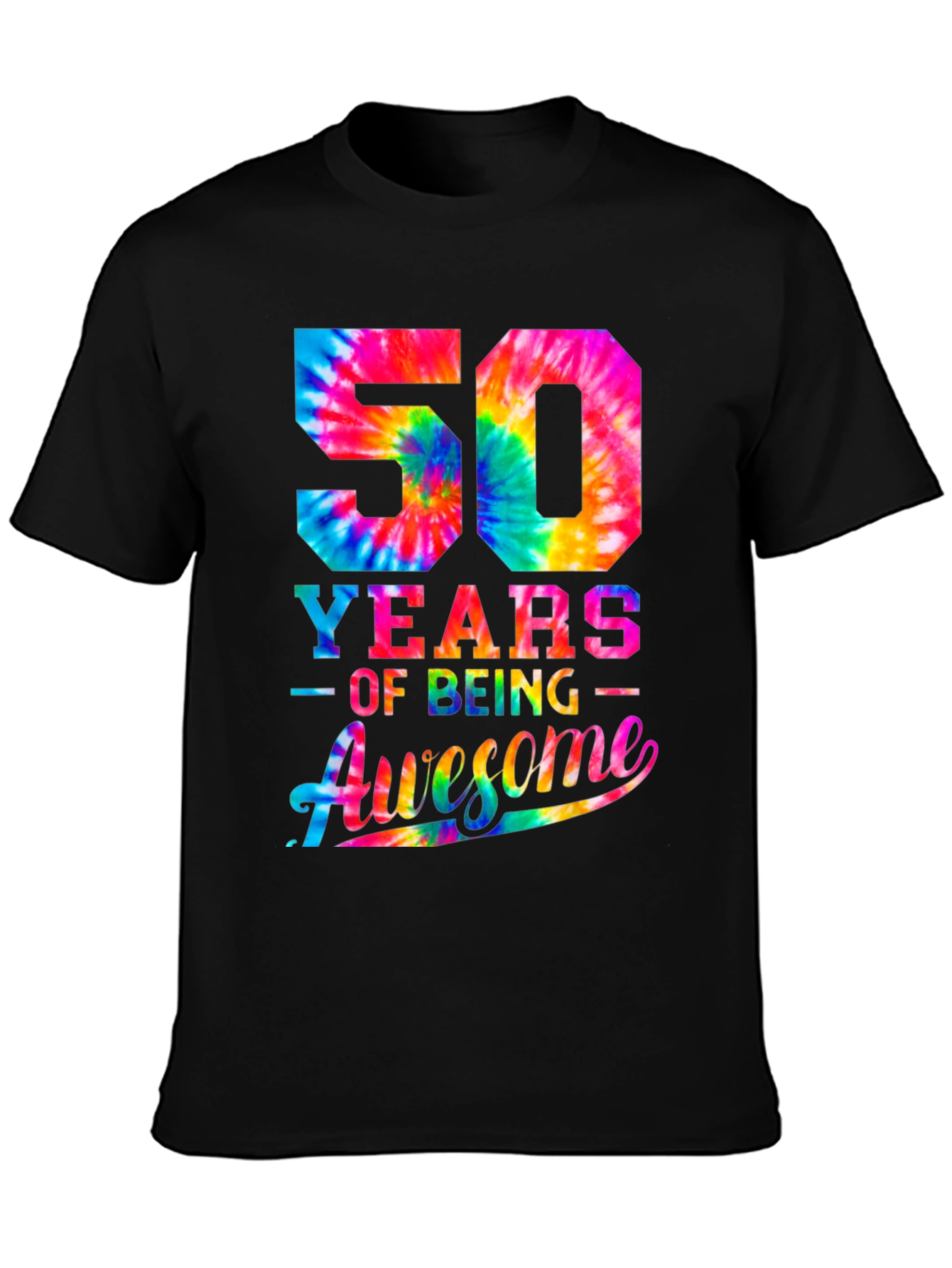 50 Years of Being Awesome Tie-Dye Graphic T-Shirt