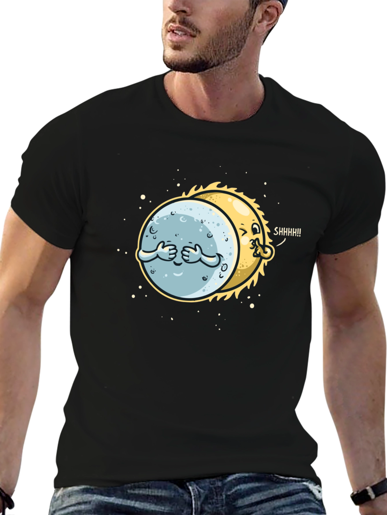 Eclipse Graphic Tee - Black Cotton Blend Shirt