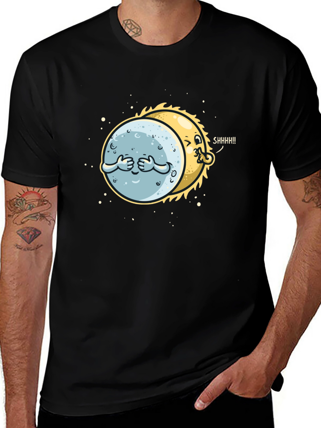 Eclipse Graphic Tee - Black Cotton Blend Shirt