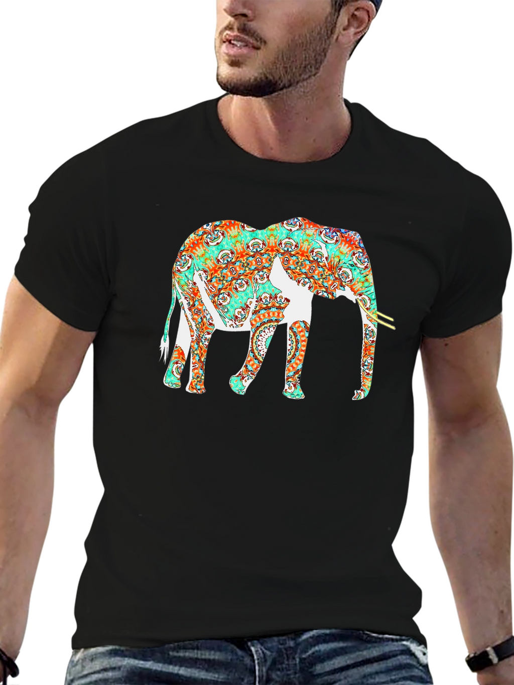 Elephant Graphic Print Black Casual T-Shirt