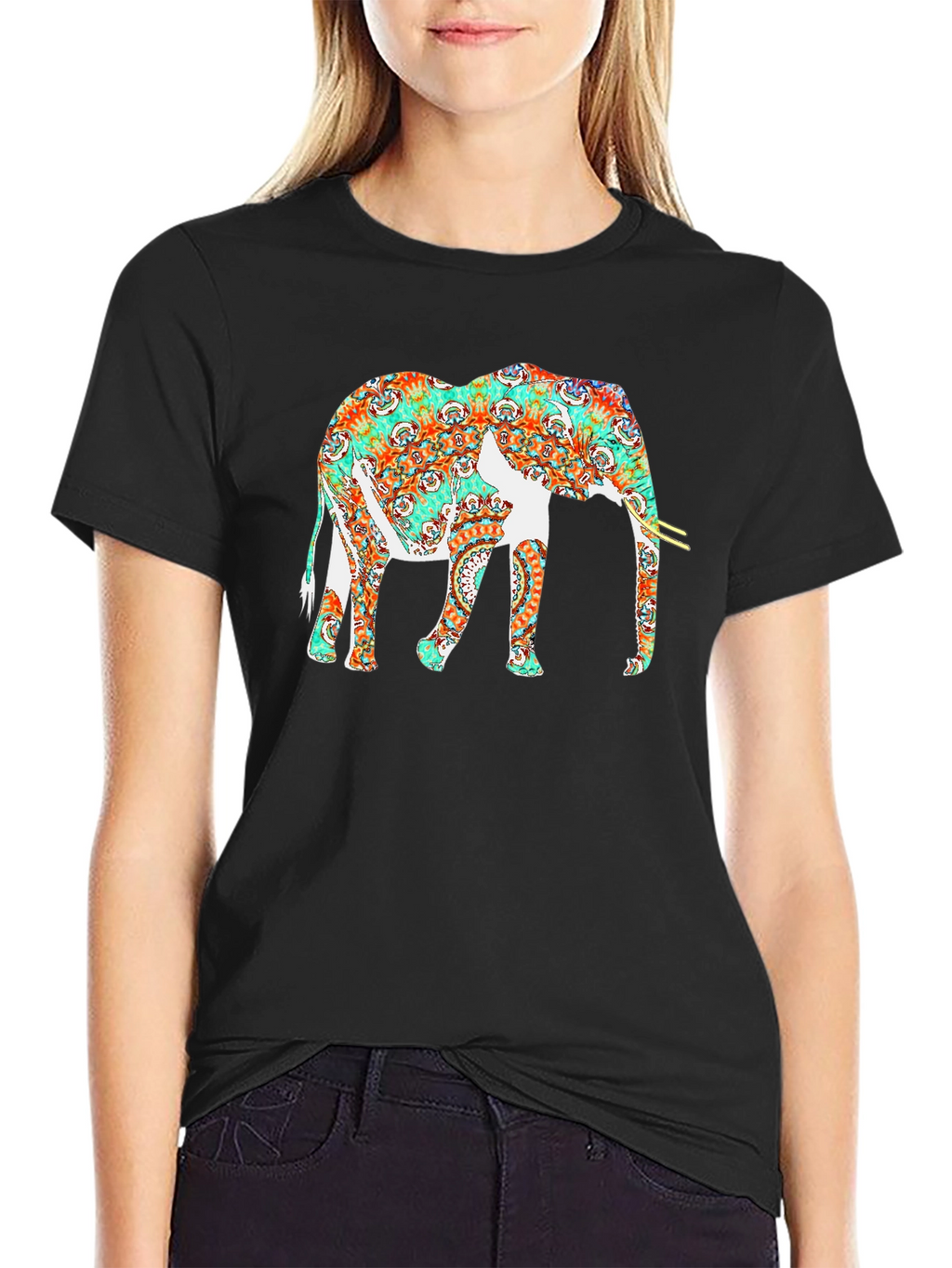 Elephant Graphic Print Black Casual T-Shirt