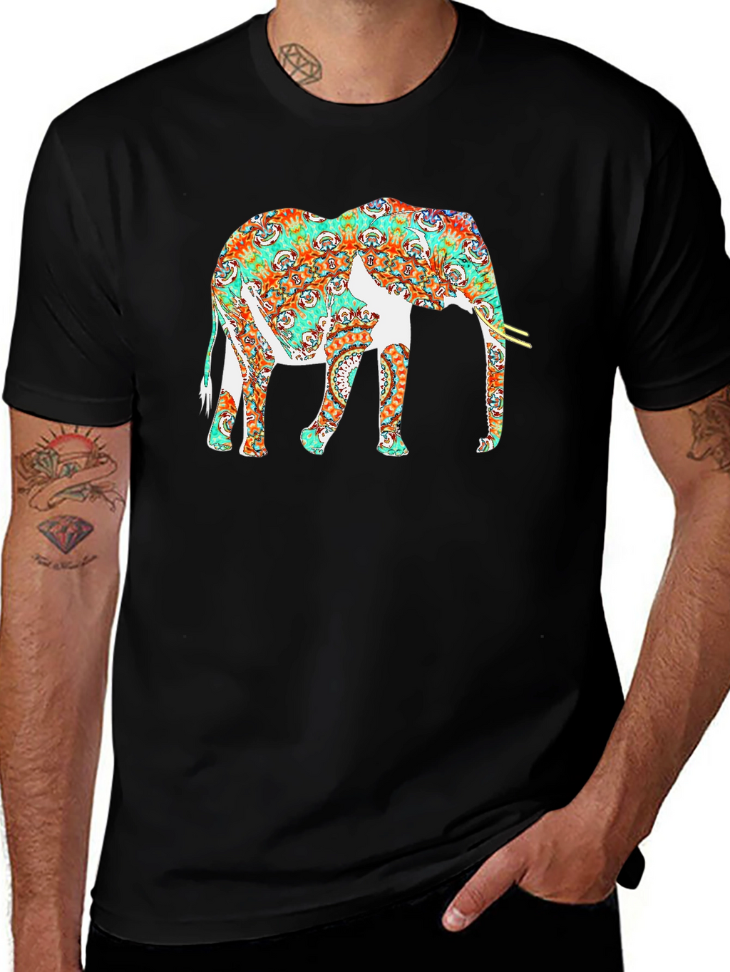 Elephant Graphic Print Black Casual T-Shirt