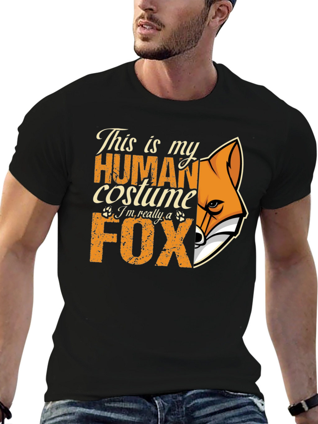 Human Costume Fox Graphic T-Shirt - Novelty Tee