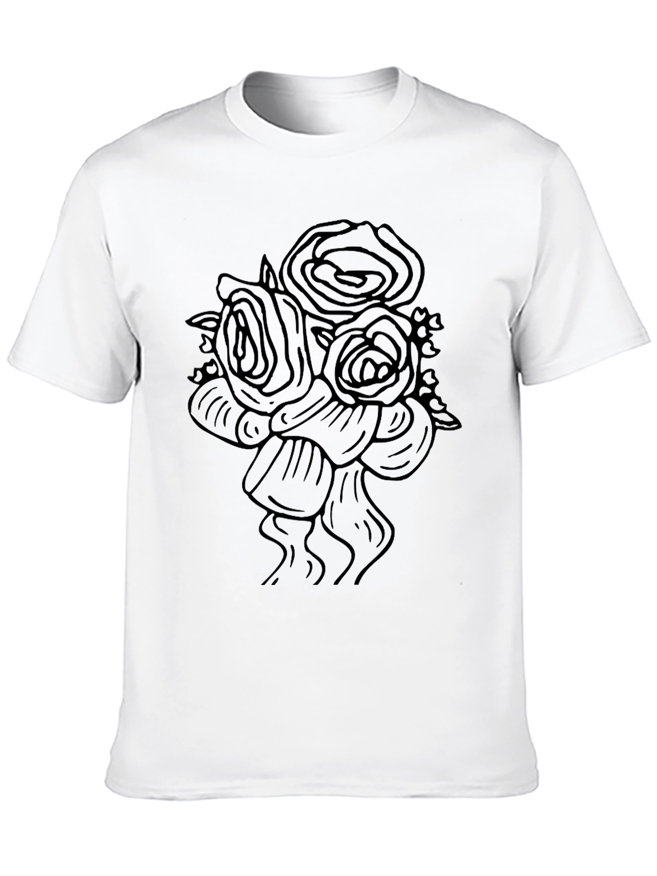 Elegant Roses Graphic Tee - Black Cotton Blend