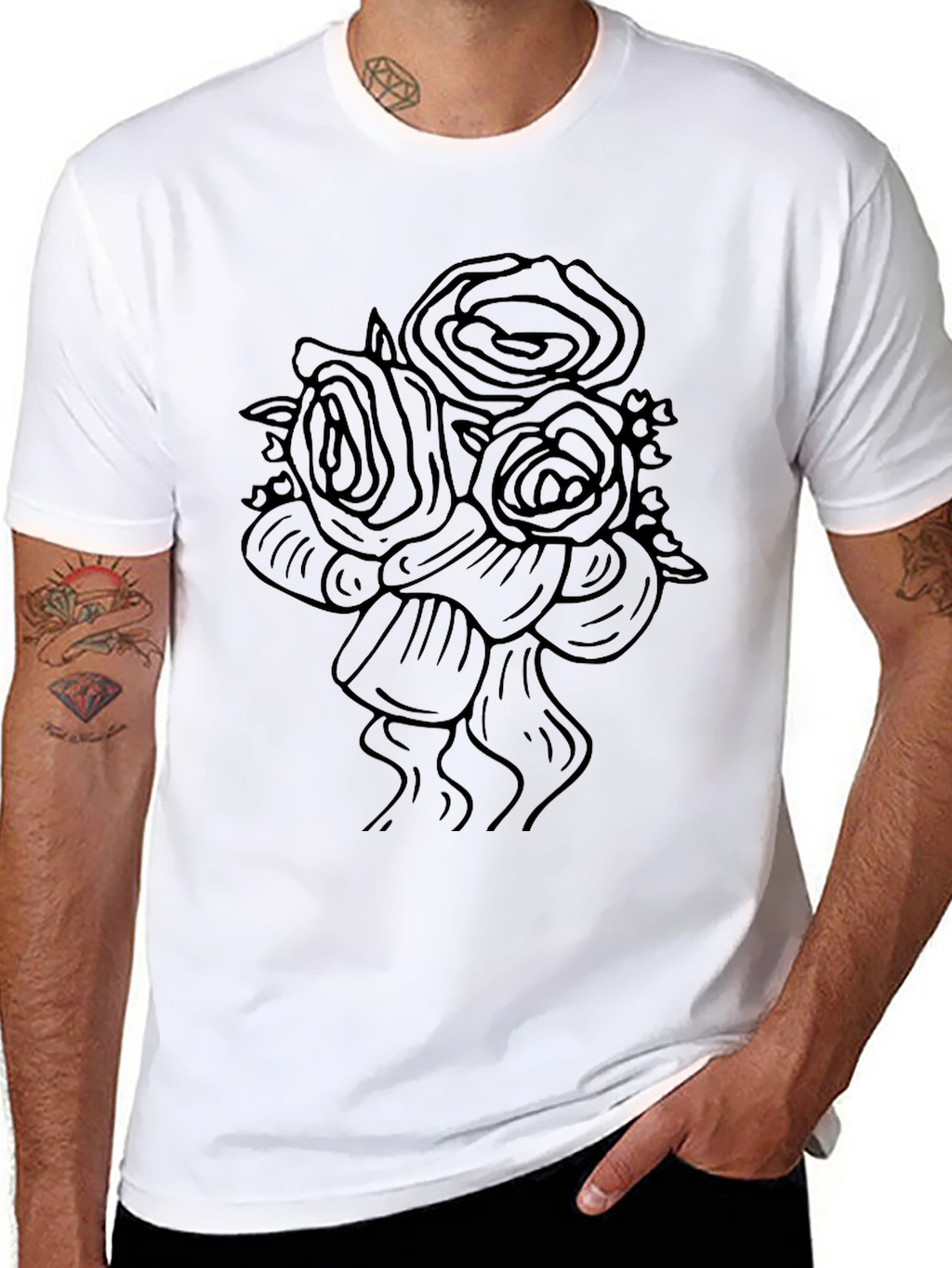 Elegant Roses Graphic Tee - Black Cotton Blend