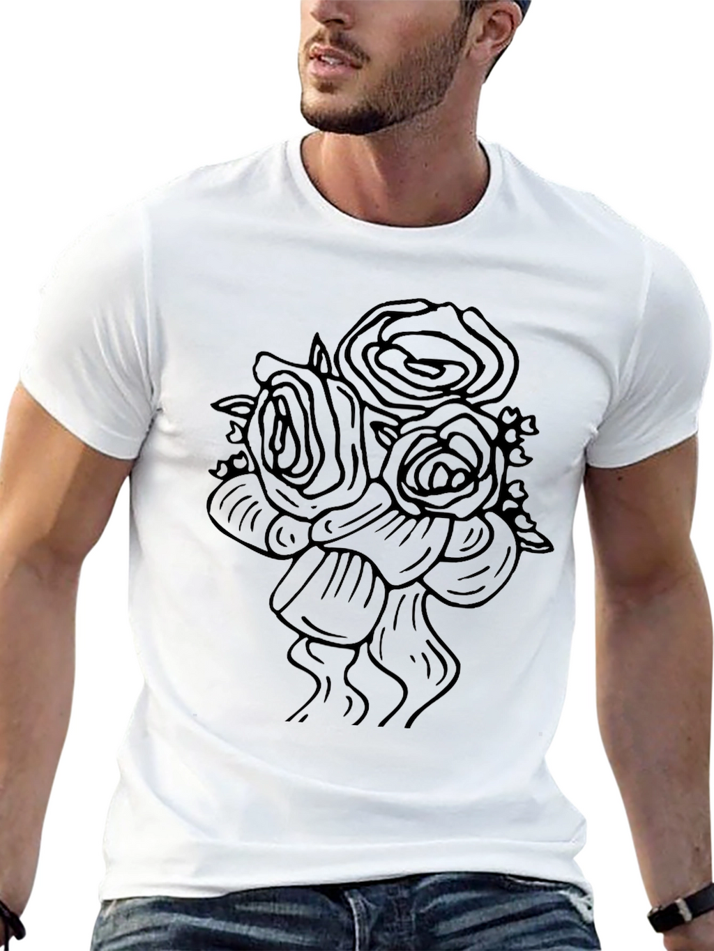 Elegant Roses Graphic Tee - Black Cotton Blend