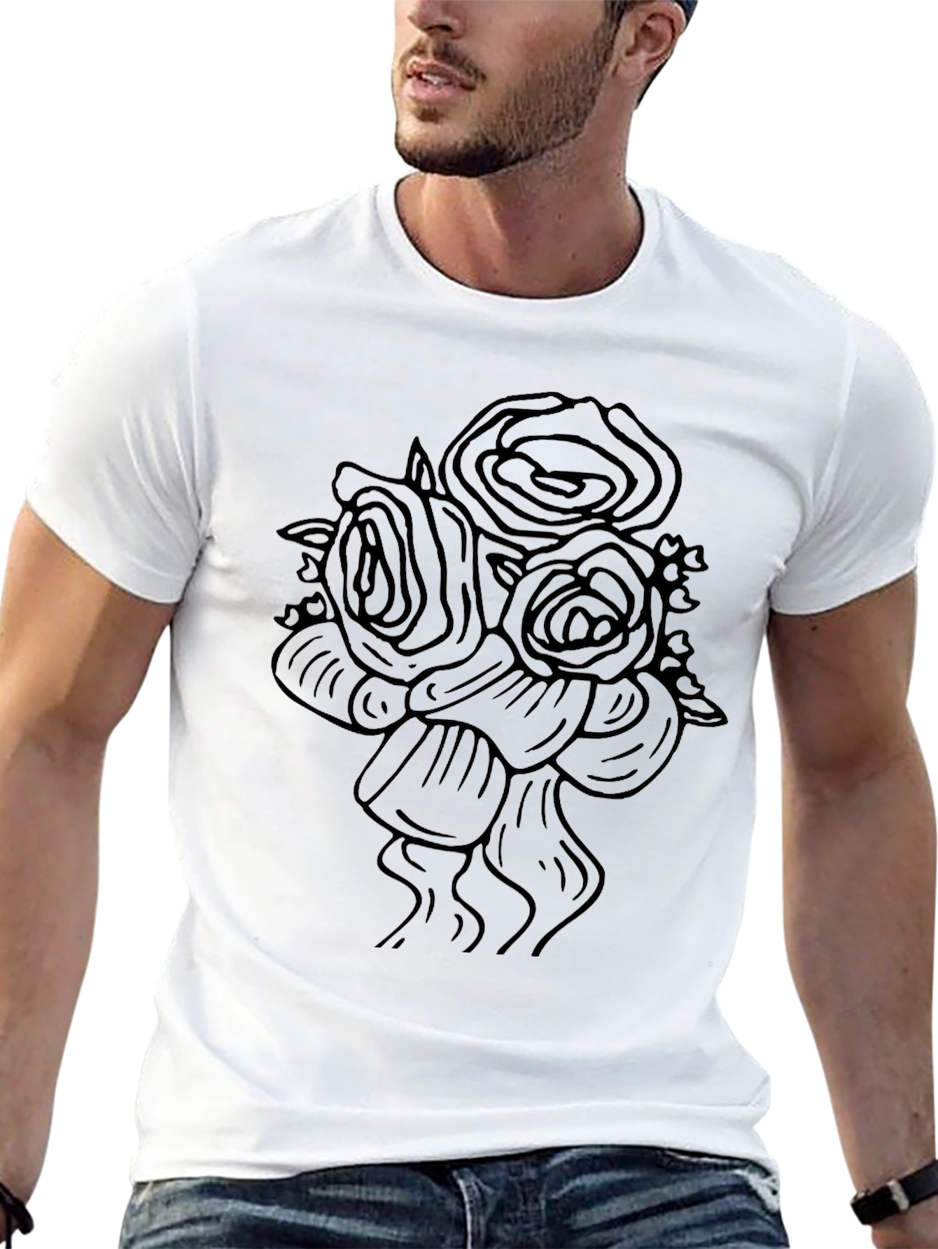 Elegant Roses Graphic Tee - Black Cotton Blend