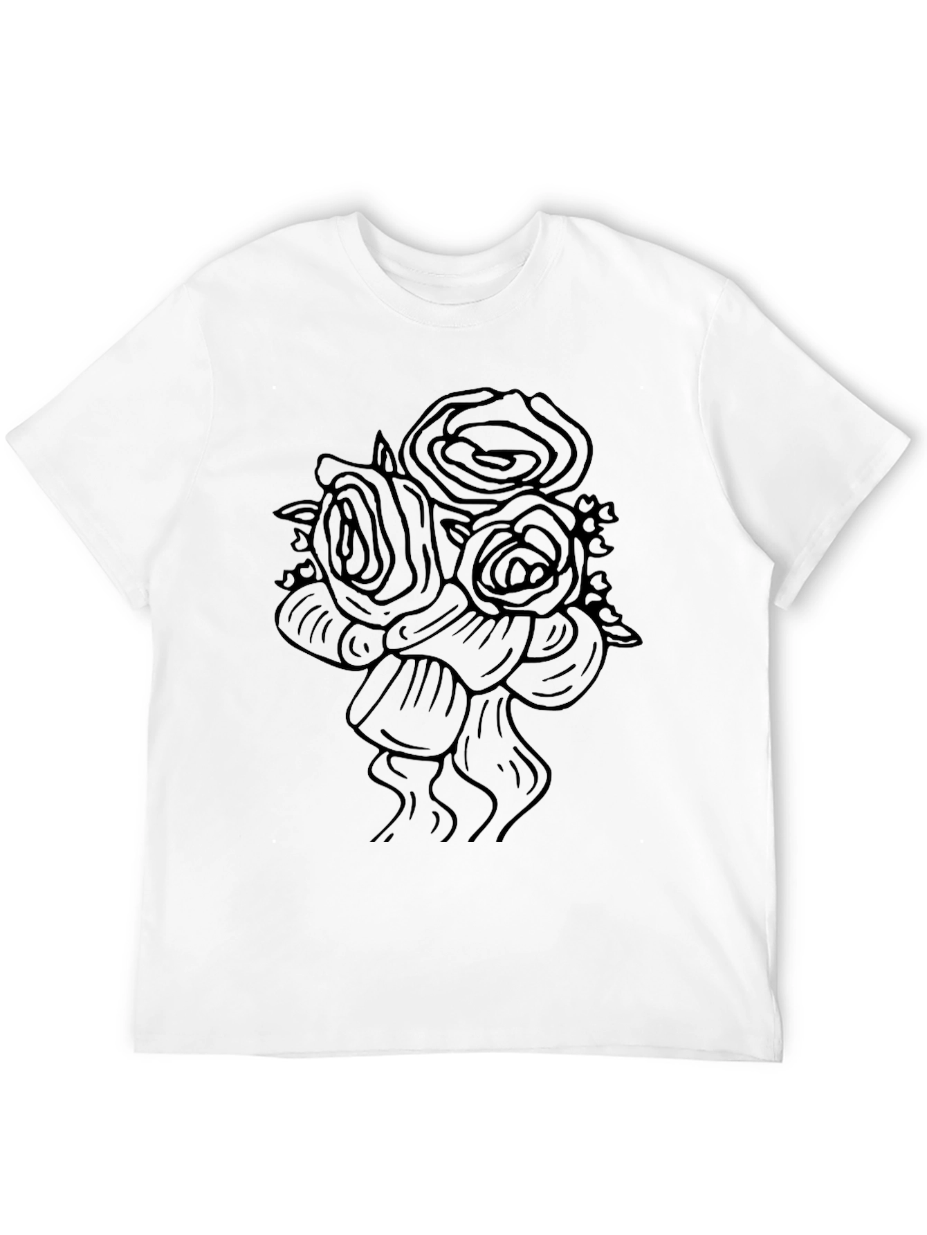 Elegant Roses Graphic Tee - Black Cotton Blend