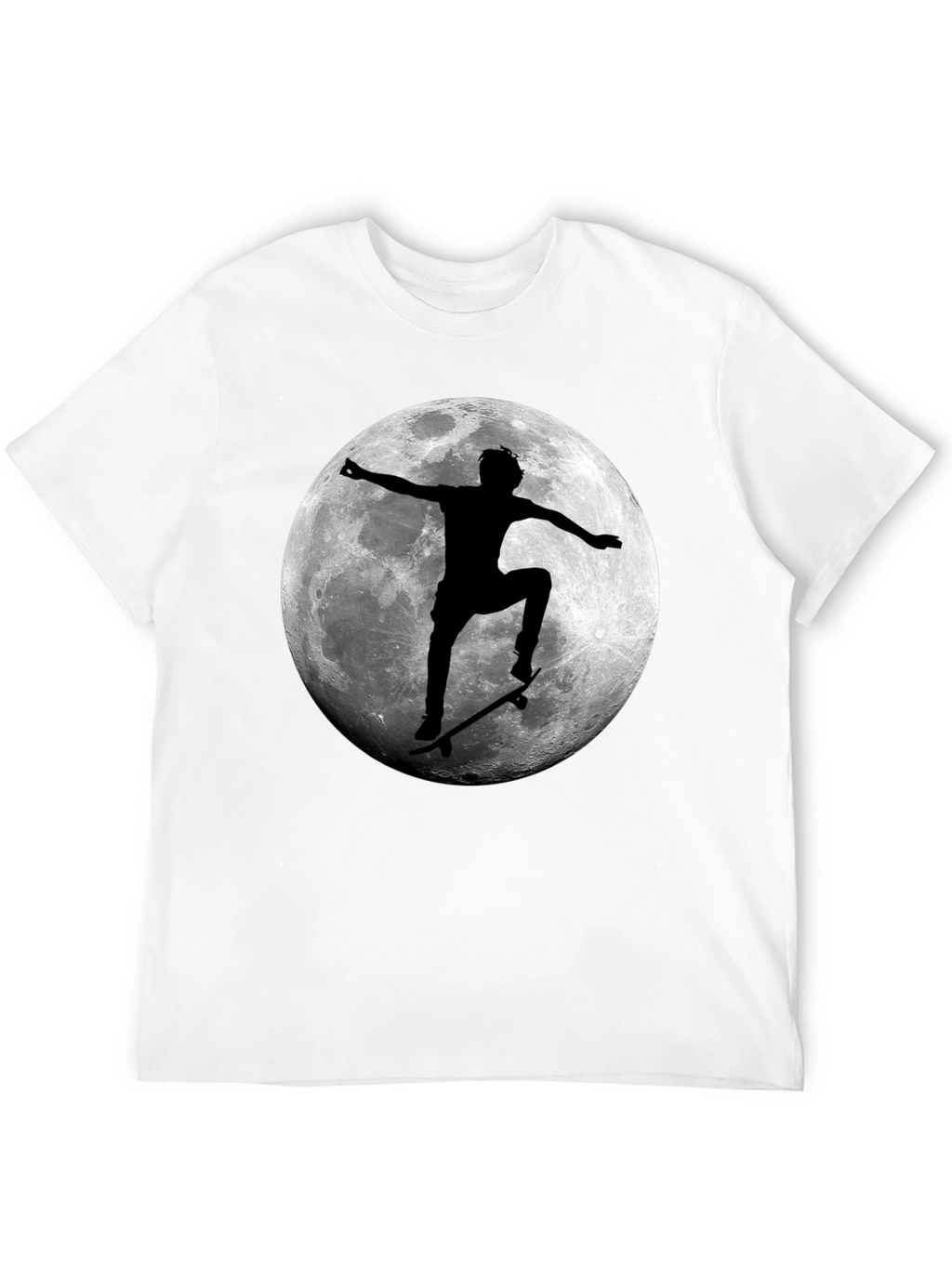 Skateboarding Moon Graphic Tee - Cool Black T-Shirt