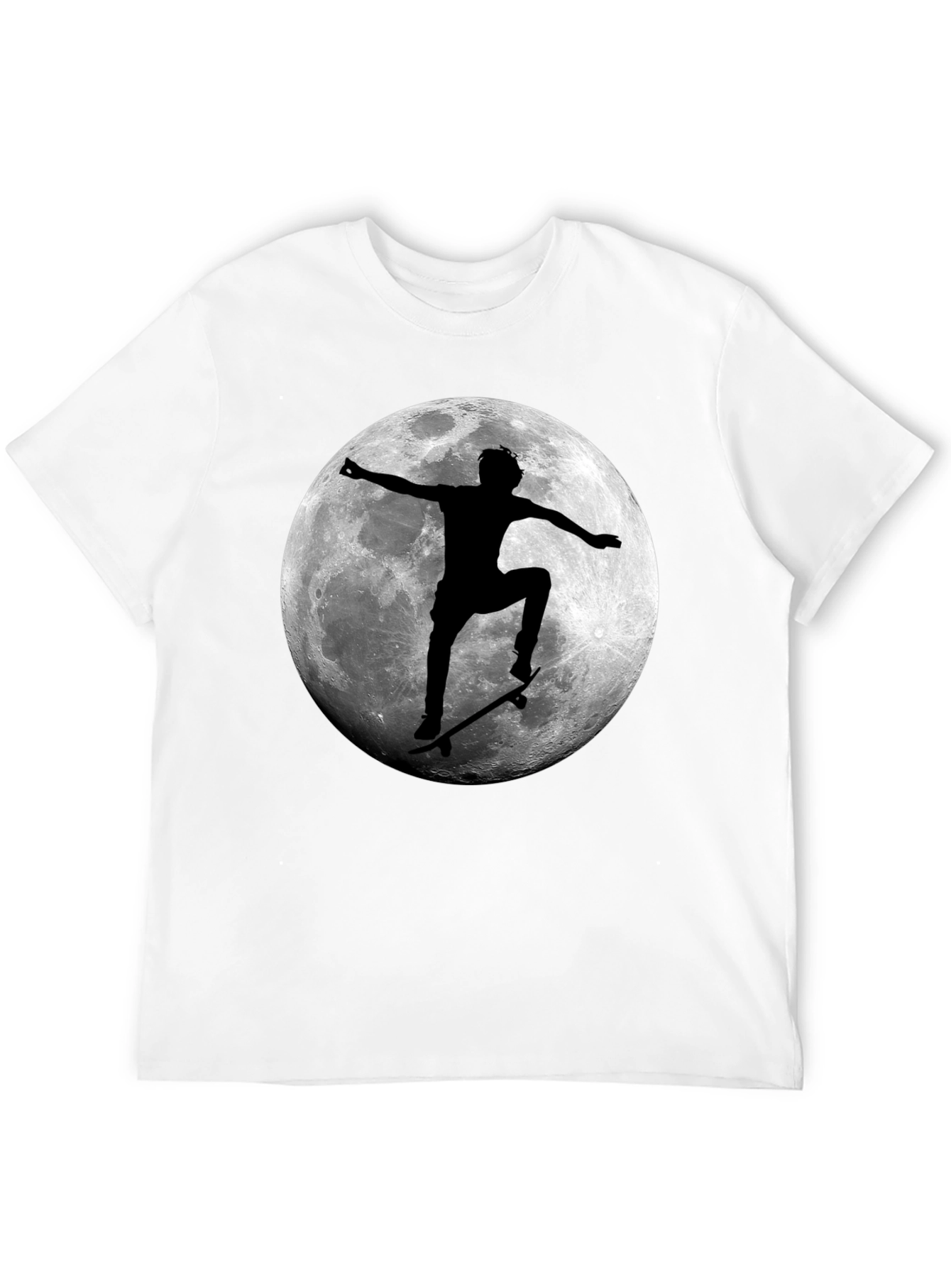 Skateboarding Moon Graphic Tee - Cool Black T-Shirt