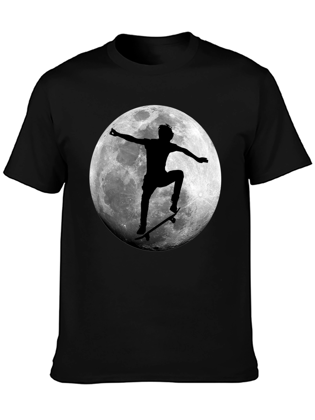 Skateboarding Moon Graphic Tee - Cool Black T-Shirt