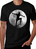 Skateboarding Moon Graphic Tee - Cool Black T-Shirt