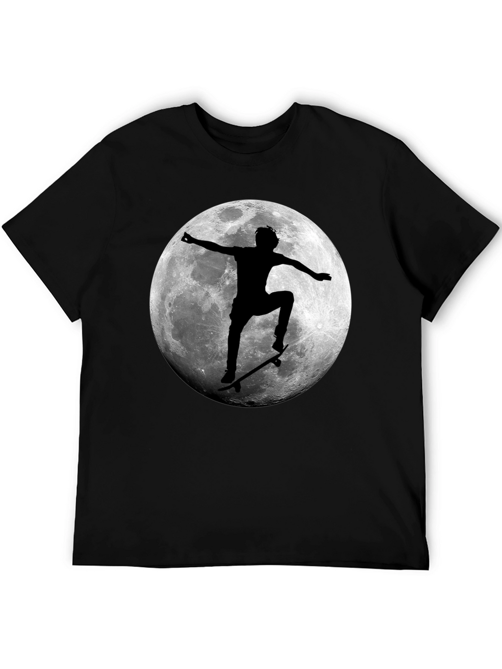 Skateboarding Moon Graphic Tee - Cool Black T-Shirt