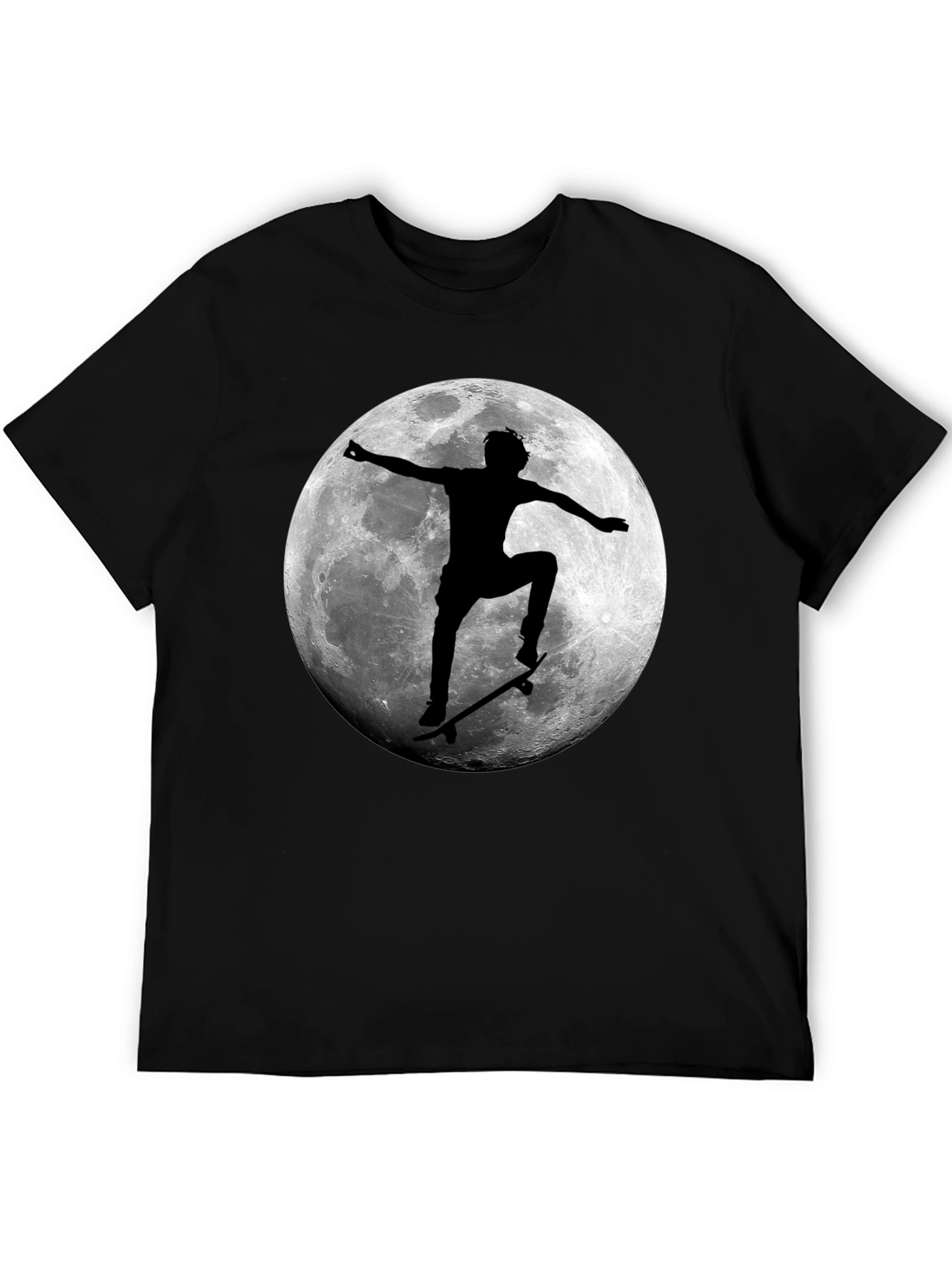 Skateboarding Moon Graphic Tee - Cool Black T-Shirt