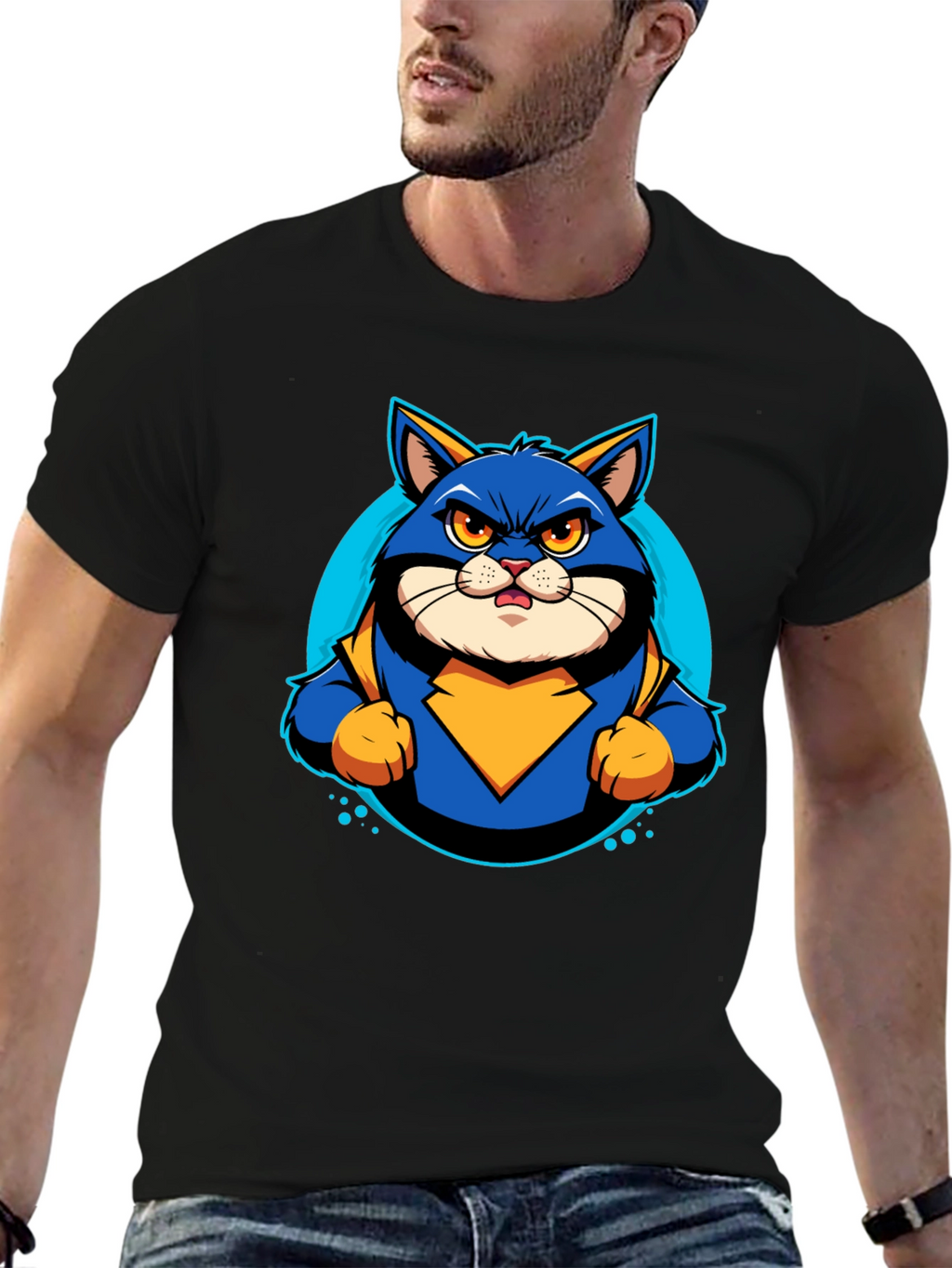 Superhero Cat Graphic T-Shirt - Cool Cartoon Design