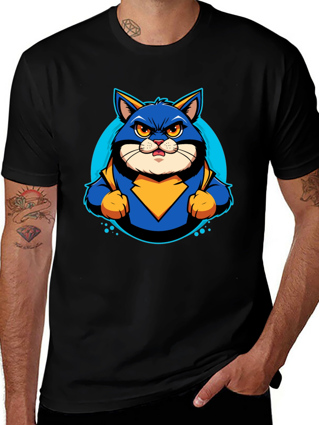 Superhero Cat Graphic T-Shirt - Cool Cartoon Design