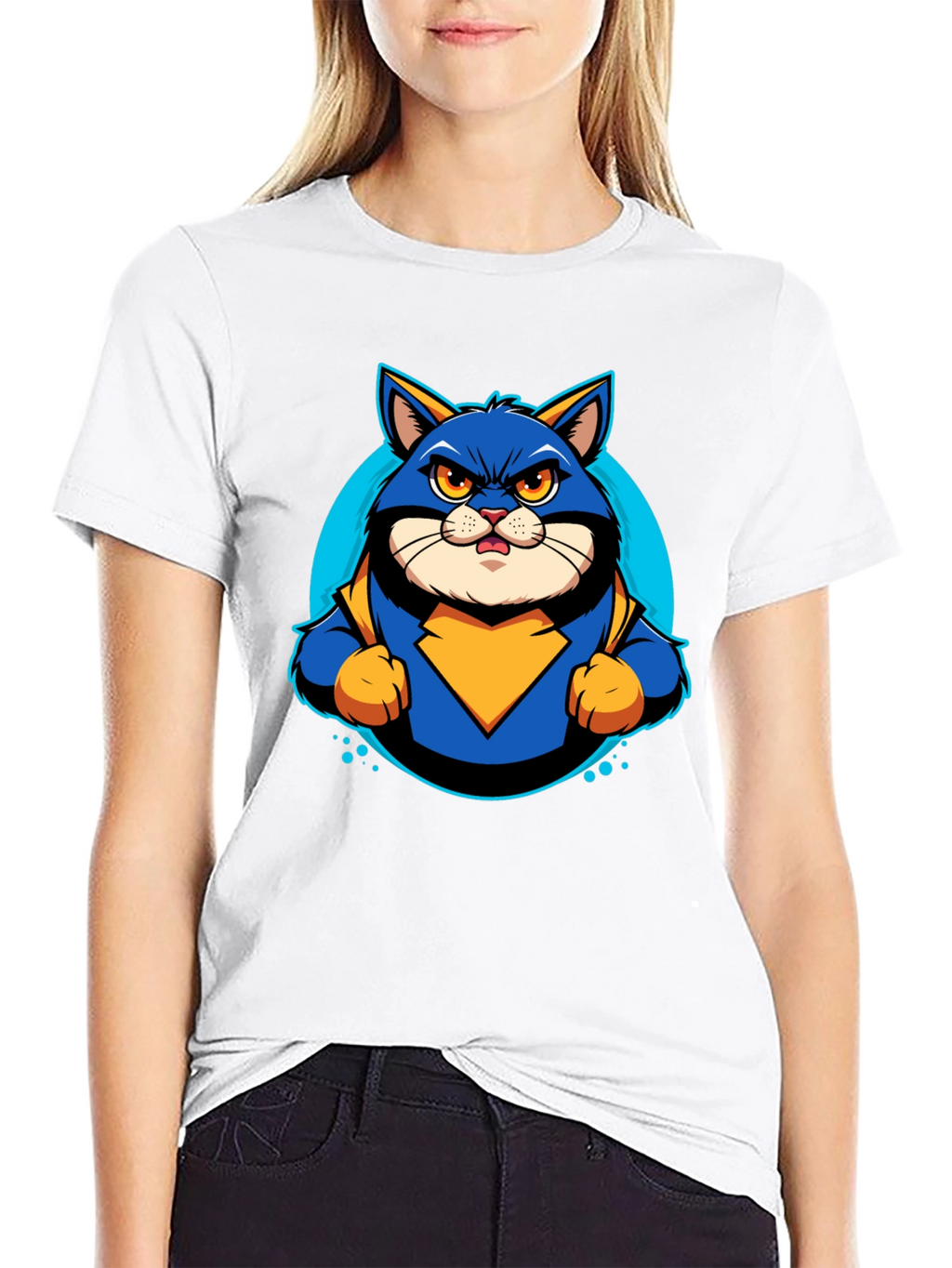 Superhero Cat Graphic T-Shirt - Cool Cartoon Design