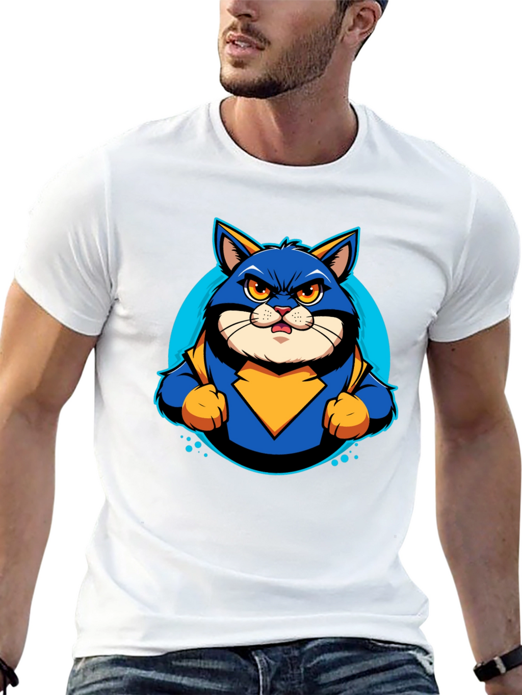 Superhero Cat Graphic T-Shirt - Cool Cartoon Design