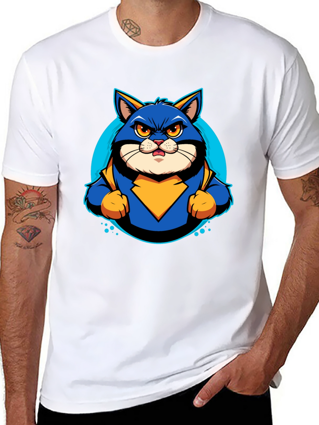 Superhero Cat Graphic T-Shirt - Cool Cartoon Design