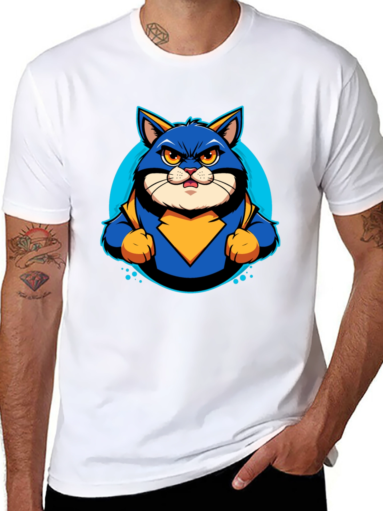 Superhero Cat Graphic T-Shirt - Cool Cartoon Design