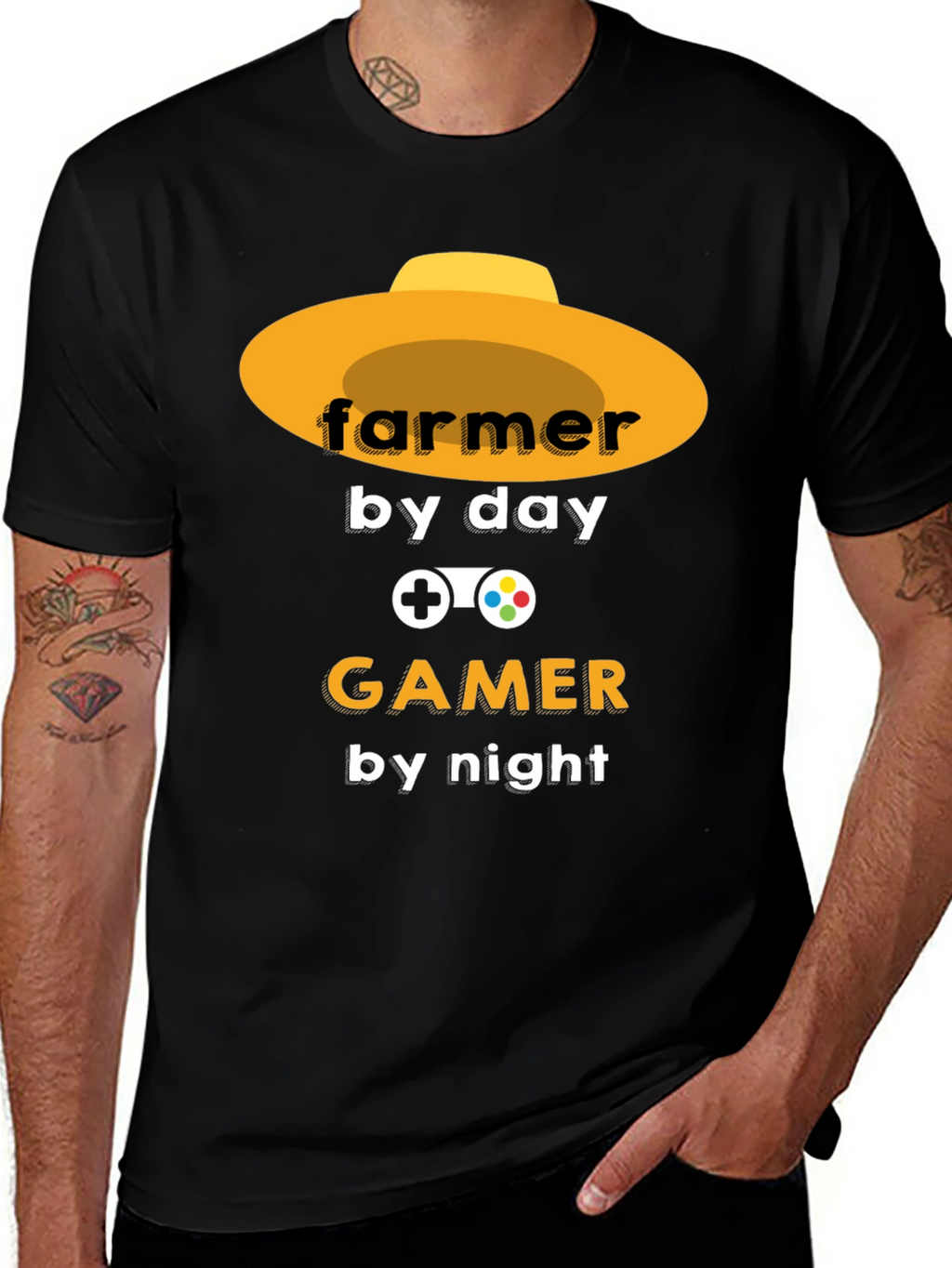 Farmer by Day Gamer by Night Black T-Shirt