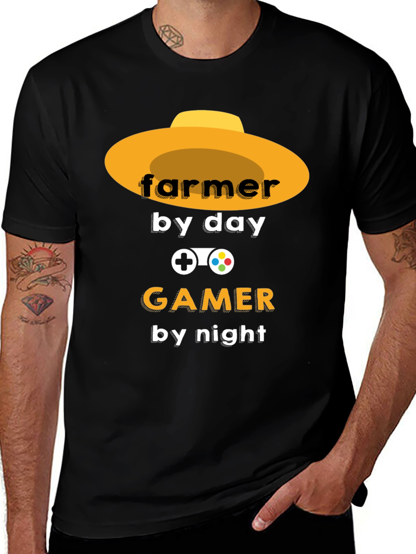 Farmer by Day Gamer by Night Black T-Shirt