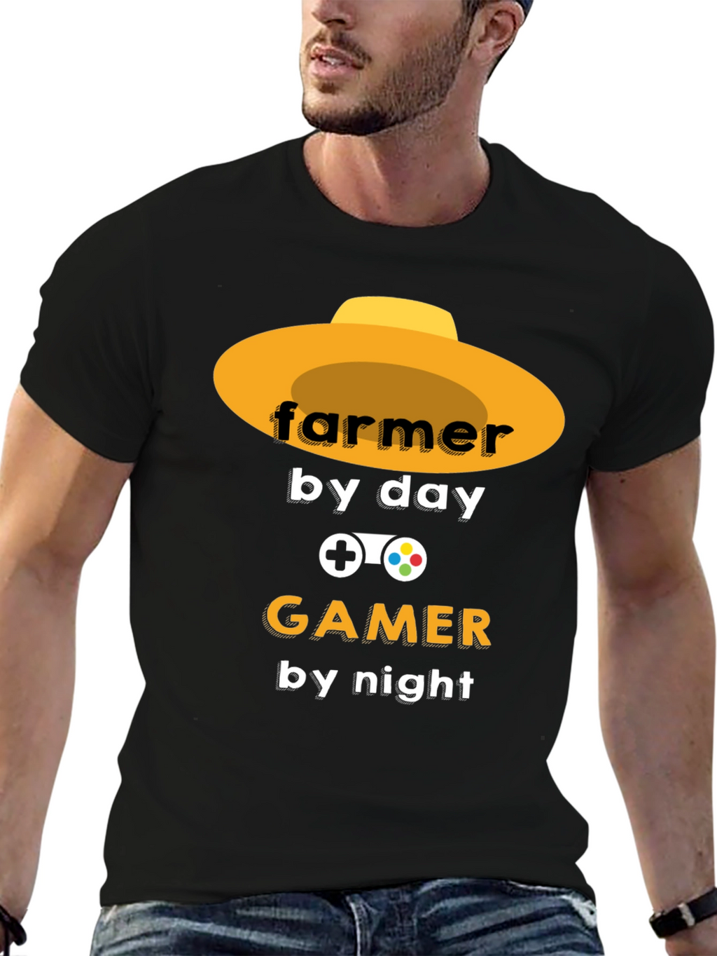 Farmer by Day Gamer by Night Black T-Shirt