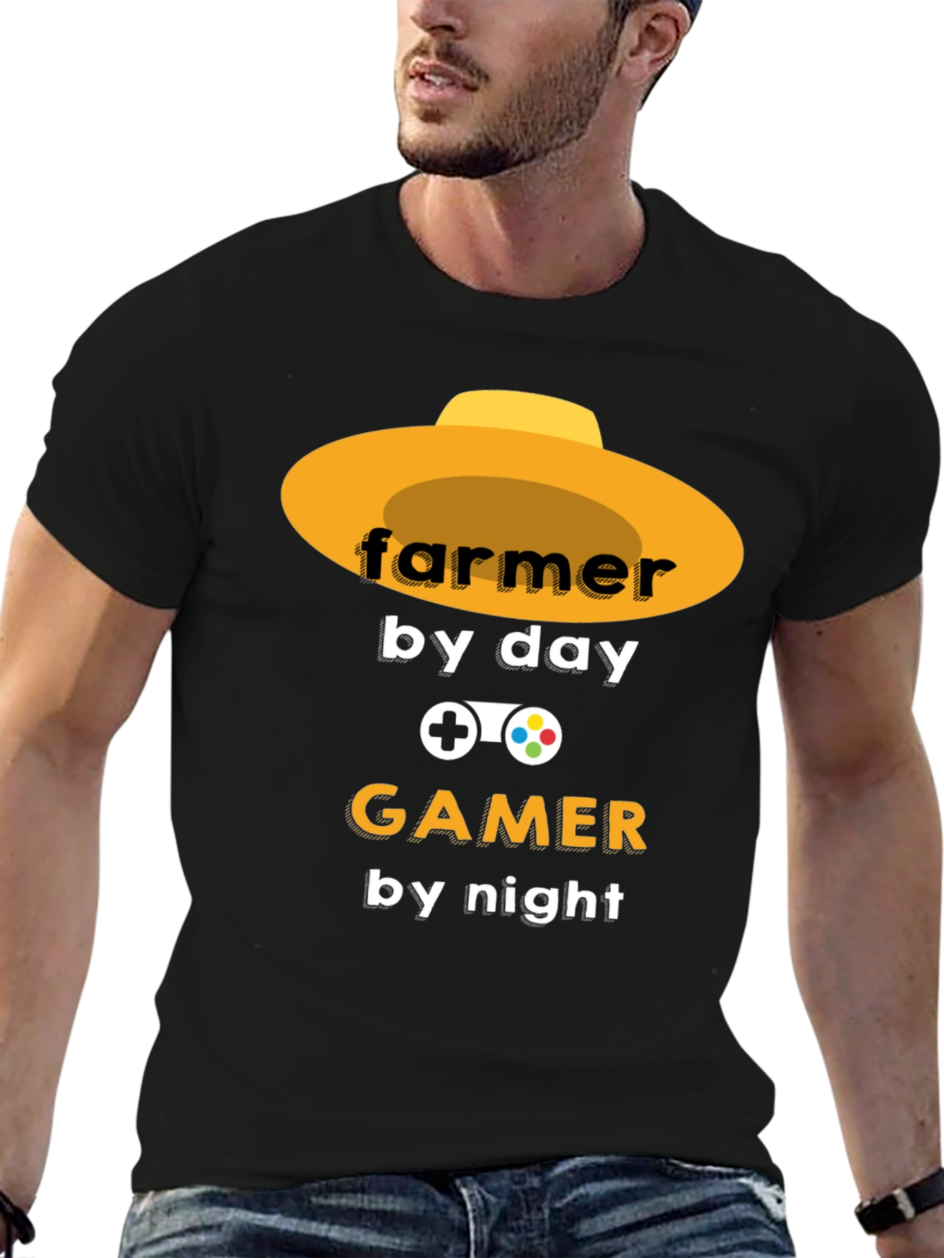 Farmer by Day Gamer by Night Black T-Shirt