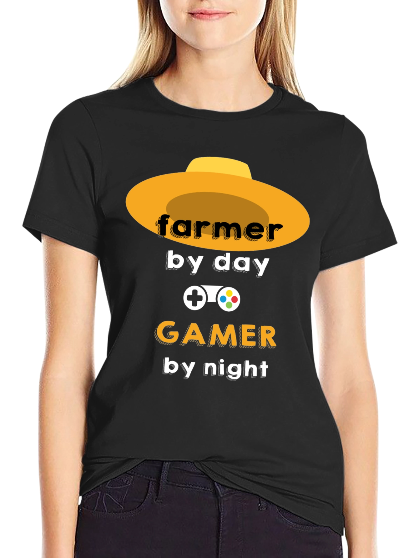 Farmer by Day Gamer by Night Black T-Shirt