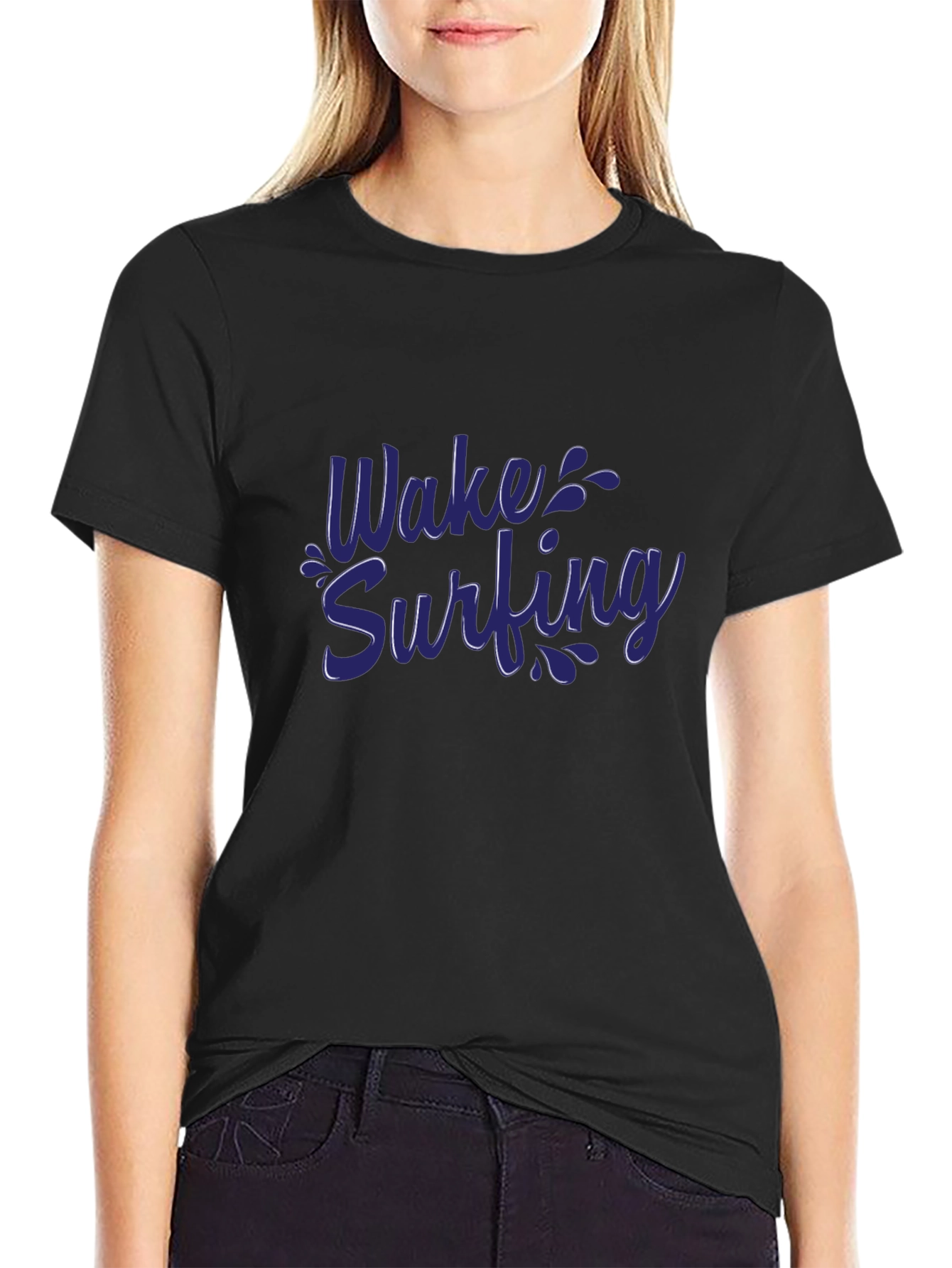 Wake Surfing Graphic Tee - Black Cotton Comfort