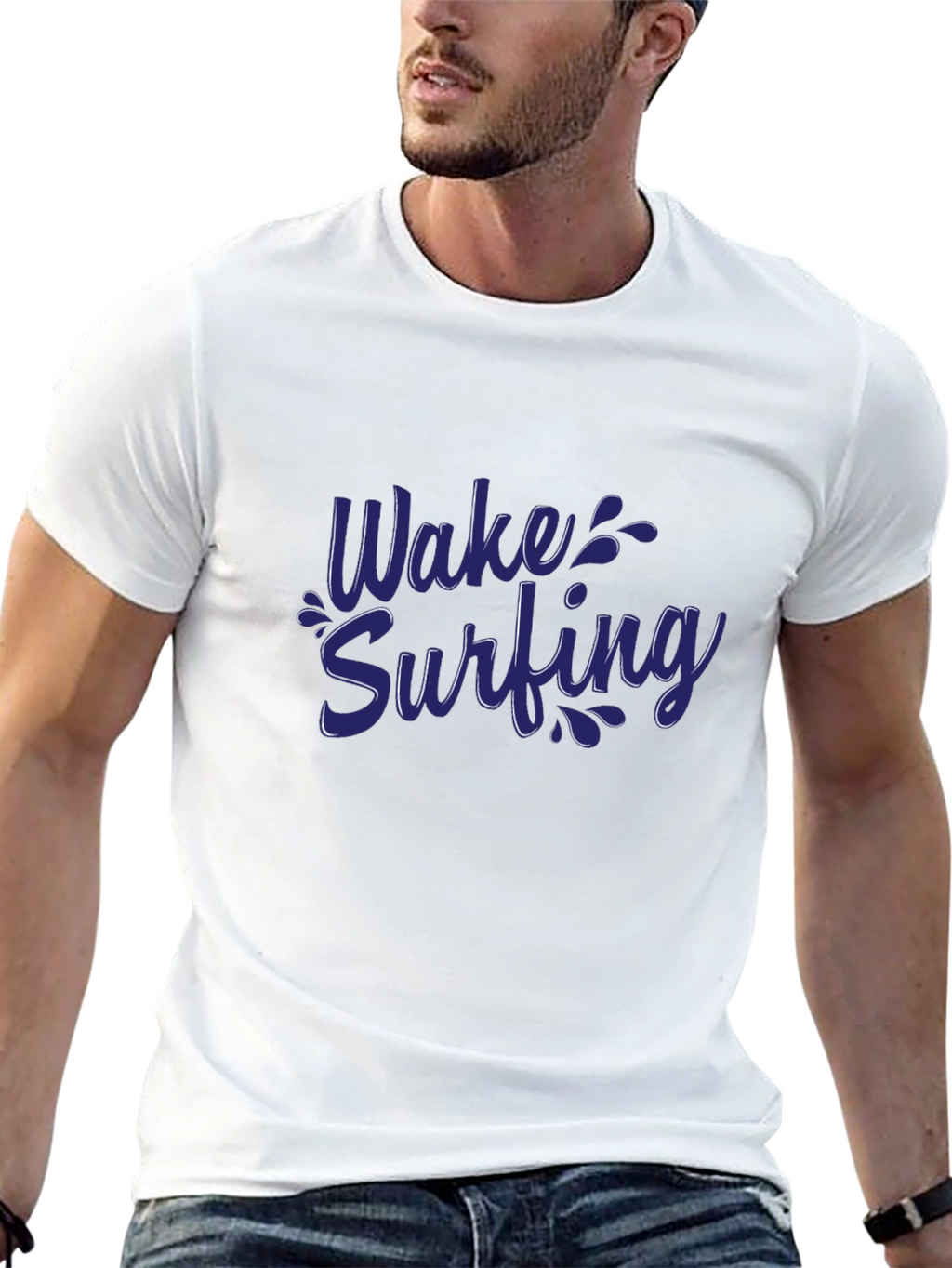 Wake Surfing Graphic Tee - Black Cotton Comfort