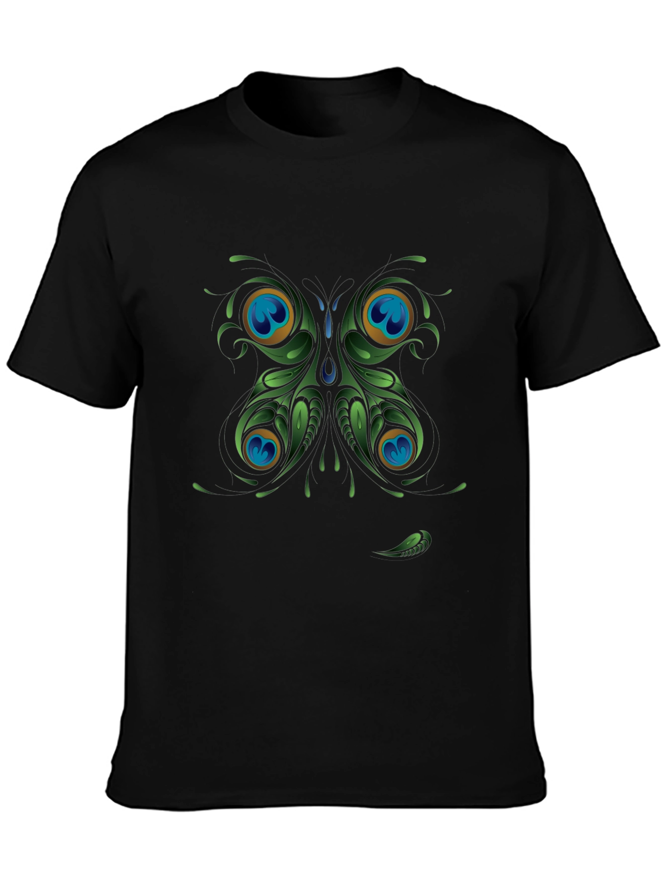 Peacock Butterfly Graphic Black T-Shirt