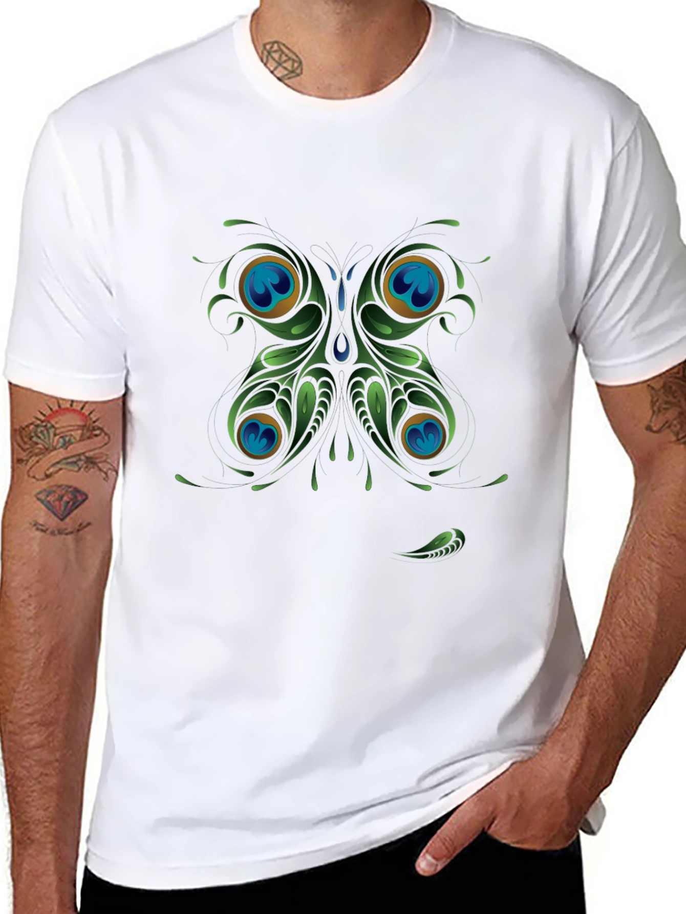 Peacock Butterfly Graphic Black T-Shirt