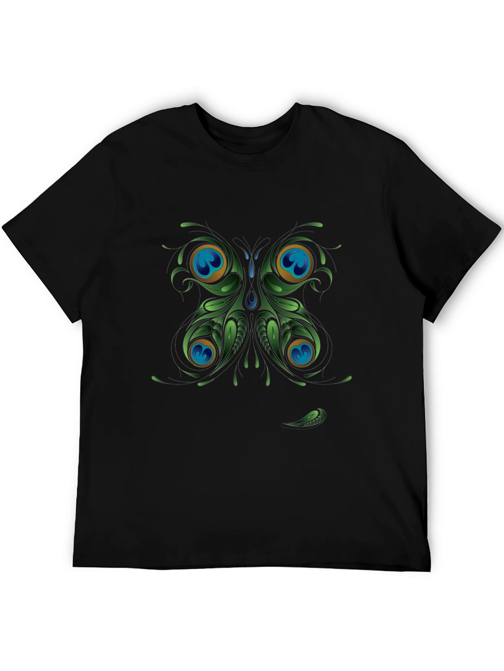 Peacock Butterfly Graphic Black T-Shirt